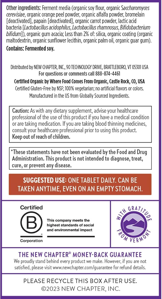 New Chapter Men's Multivitamin for Immune, Stress, Heart + Energy Support with Fermented Nutrients - Every Man's One Daily, Made with Organic Vegetables & Herbs, Non-GMO, Gluten Free - 48 ct