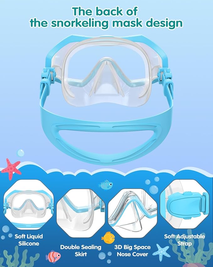 W WSTOO Kids Swim Goggles with Nose Cover,Snorkel Diving Swimming Mask for Youth 5-15,HD 3-Window Wide Vision Anti-Shattered Lens Anti-Fog&Leak