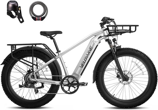 VELOWAVE Electric Bike for Adults Peak 1200W BAFANG Motor 28MPH Mountain Ebike 48V 15Ah Removable LG Cells Battery 26'' Fat Tire E Bike Shimano 7-Speed