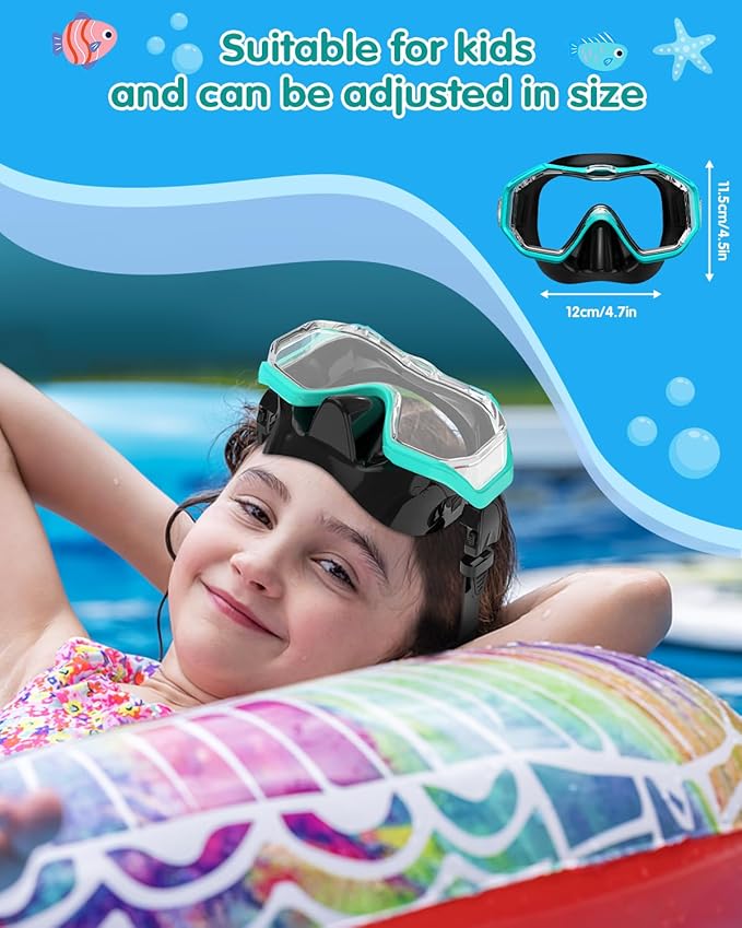 W WSTOO Kids Swim Goggles with Nose Cover,Snorkel Diving Swimming Mask for Youth 5-15,HD 3-Window Wide Vision Anti-Shattered Lens Anti-Fog&Leak