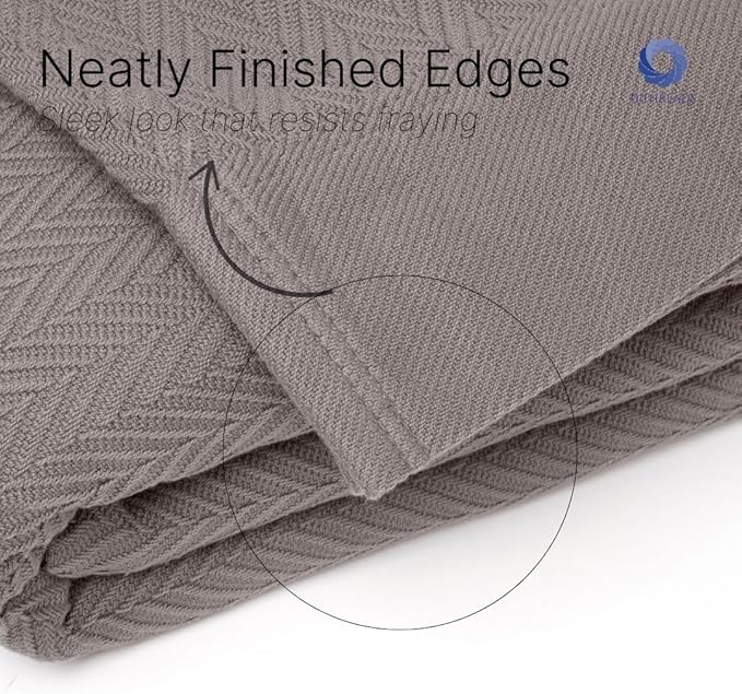 100% Cotton Herringbone Blankets, 90"X90" Queen, Throw Blanket for Bed All Season Cotton Blanket, Cozy Blanket,Throws & Bed Blanket, Throw Blanket for Couch, Modern Home Decor -Charcoal Grey
