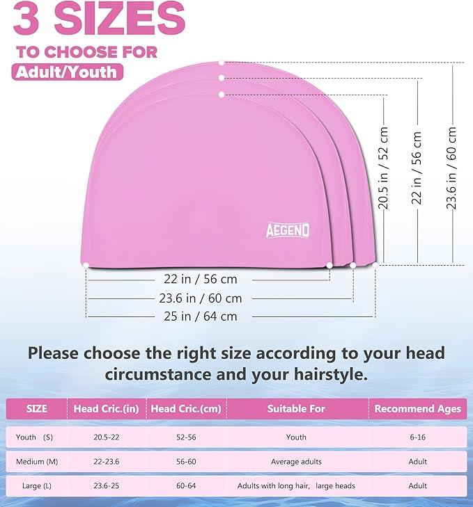 Aegend Fabric Swim Cap, Silicone Waterproof Layer - Breathable Cloth Swimming Cap, Keep Hair Dry with Hight Elasticity for Youth(8-16) Adult, 2 Sizes to Choose