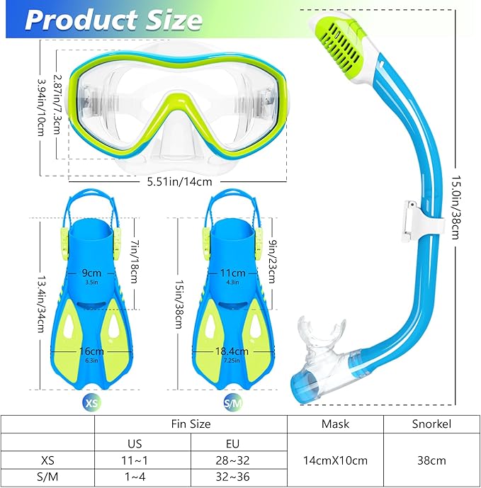 GoseWave Snorkeling Gear for Kids, Kids Snorkel Set for Ages 5-15, Anti-Fog Diving Mask and Dry Top Snorkel Set, Unisex Swimming Goggles with Nose Cover