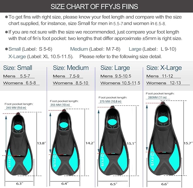 FYJS Short Swim Fins with Comfortable Full Foot Pocket Travel-Size for Snorkeling and Scuba Diving