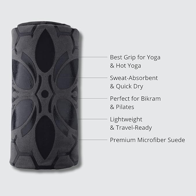 Clever Yoga Non-Slip Hot Yoga Towel – Non-Slip Grip for Hot Yoga, Sweat Absorbent, Honeycomb Silicone Grip, Stays Flat – Ideal for Pilates, Travel, Washable & Lightweight - Gray