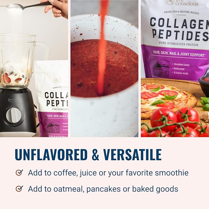 Live Conscious Collagen Powder Hydrolyzed Collagen Peptides Type I & III - Keto & Paleo Friendly - Unflavored - 20 Servings, 7.8 oz