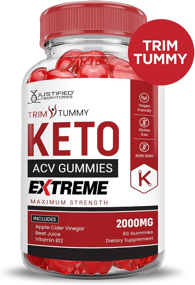 Justified Laboratories Trim Tummy Keto ACV Gummies Extreme 2000MG Trim Tummy Keto Gummies Apple Cider Vinegar Formulated with Pomegranate Beet Juice Powder B12 Vegan Non GMO 60 Gummys