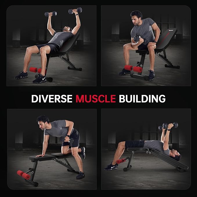 PASYOU Adjustable Weight Bench Full Body Workout Multi-Purpose Foldable Incline Decline Exercise Workout Bench for Home Gym