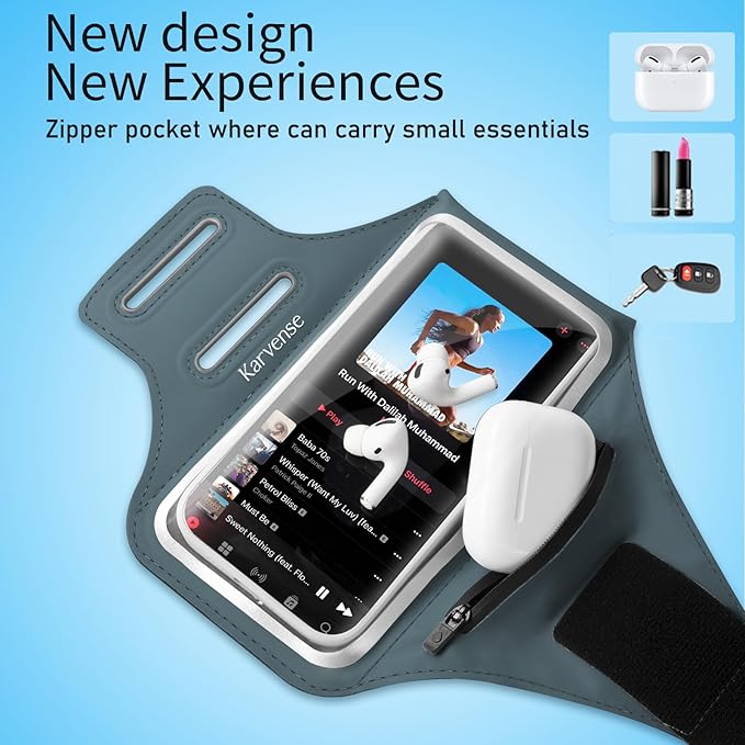 Phone Holder for Running-Arm Band for Running for iPhone & Samsung Galaxy, Cell Phone Armband Holder for Walking, Gym, Workout, Men, Women, w/Adjustable Strap & Zipper Pocket (Grey-M)