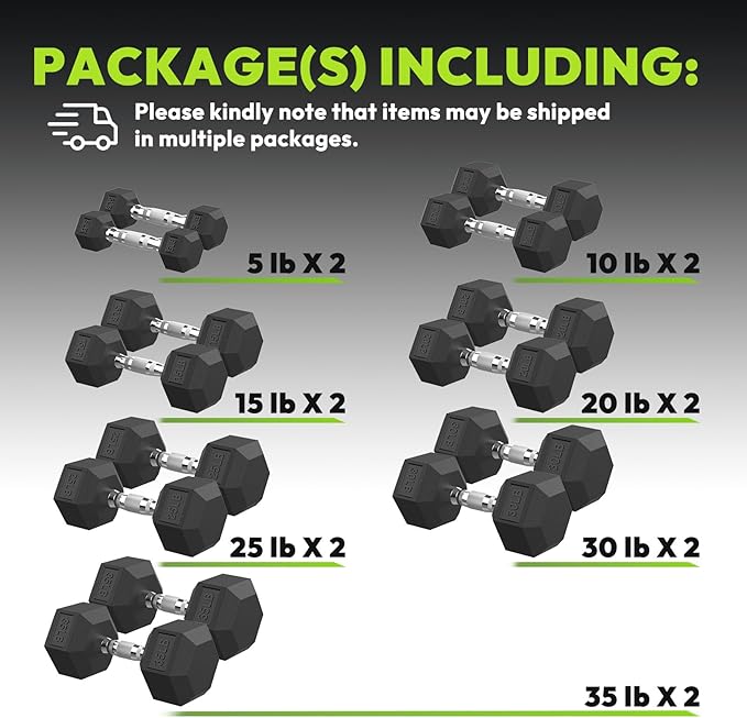 Hex Dumbbell Set, 45-400 lb Set Rubber Encased Exercise & Fitness Dumbbells, Weights Dumbbells Set, Hand Weight for Strength Training