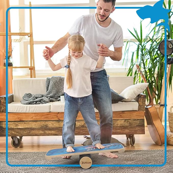 Balance Board Trainer, Wooden Balancing Board with Workout Guide to Exercise and Build Core Stability, Wobble Board for Skateboard, Hockey, Snowboard & Surf Training