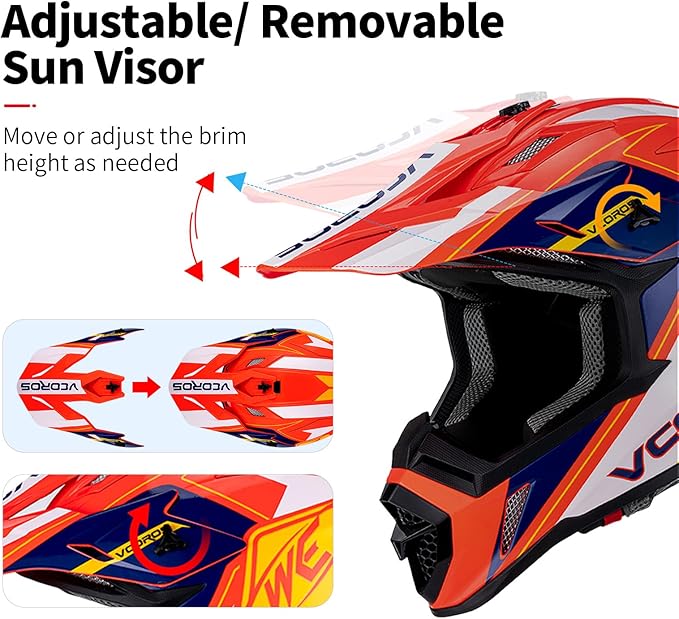 VCOROS H637 Adult Motocross Helmets ATV Dirtbike BMX MX Offroad Adventure UTV Helmets DOT Approved