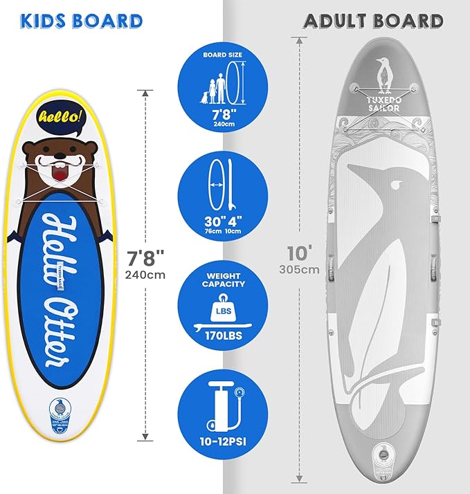 Tuxedo Sailor Kids Inflatable Paddle Board Lightweight and Safe Fishing Stand Up Paddle Board for Adults with Accessories