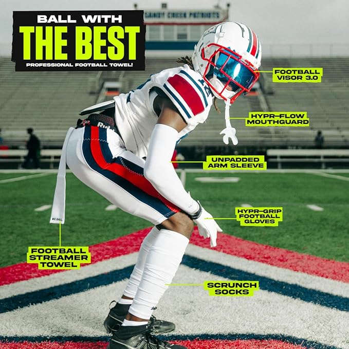 Streamer Football Towel, Sports Towel with Hook and Loop Fastener to Clean Football Visor and Gloves (Green, Adult)