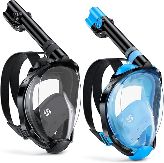 W WSTOO Full Face Snorkel Mask Adults,Suitable for Beginners Dry Top Snorkeling Gear,Can Your Mouth or Nose to Breathe,180 Degrees Panoramic View,Anti-Fog Anti-Leak,Summer Travel and Vacationing Gifts
