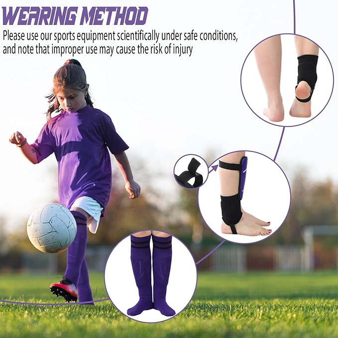 Soccer Shin Guards and Socks Kids Youth Lightweight Soccer Pads Defender with Ankle Protection Ski Shin Guards Football Equipment for Age 4-14 Toddler Boys Girls Teens