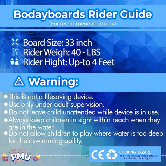 PMU 33 Inch Donut Printed Bodyboard - Lightweight Wrist Leash Body Board for Beach, Sea & Pool - Surfing Board for Teens & Adults Wave Conditions Pkg/1