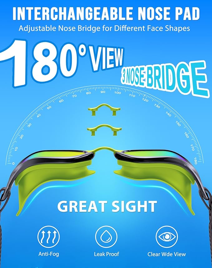 Swim Goggles, Unisex Adult Swimming Goggles Anti Fog Anti UV No Leakage Wide View for Men Women Youth