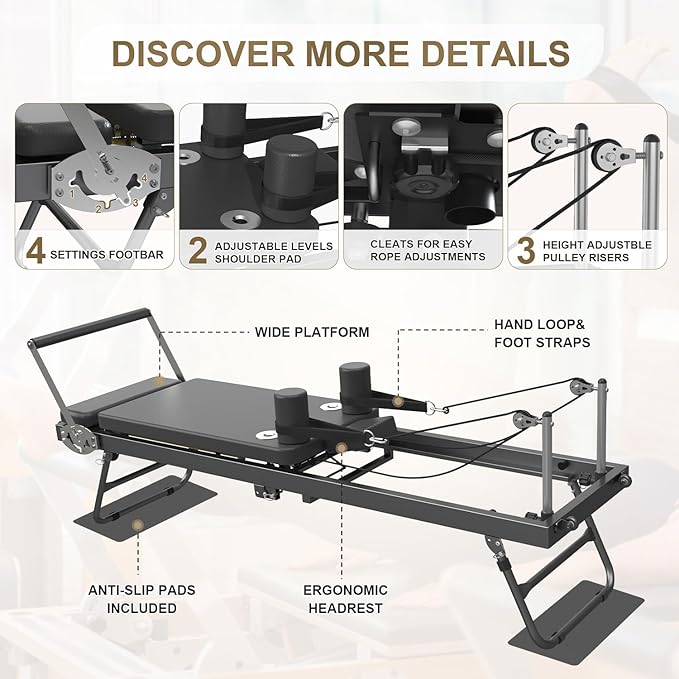 Pilates Reformer, Foldable Reformer Pilates Machine, Pilates Equipment for Home Women Use Gym Workout & Advanced and Beginners Users, Up to 400 lbs Weight Capacity Reformers