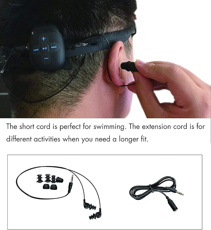 Waterproof MP3 Player for Swimming and Running, Underwater Headphones with Short Cord, Shuffle Feature