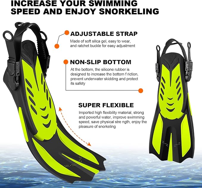 Odoland Kids Snorkeling Packages Snorkel Set, Dry Top Snorkel Mask with Adjustable Swim Fins for Boys and Girls Age 7-14