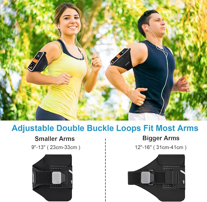 Running Armband with Earphone Bag Cell Phone Armband for iPhone 16 15 Pro 14 Plus 13 11 XR XS, Galaxy S24/S10 Water Resistant Sports Phone Holder Case & Zipper Slot Car Key Holder for 6.9 inch Phone