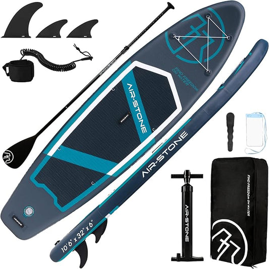 AIR-STONE 10'6” 450 lb Capacity，Inflatable Stand Up Paddle Board with sup Accessories Including Backpack, Repairing Kits, Non-Slip Deck, Leash, 3 Fins, Paddle and Hand Pump