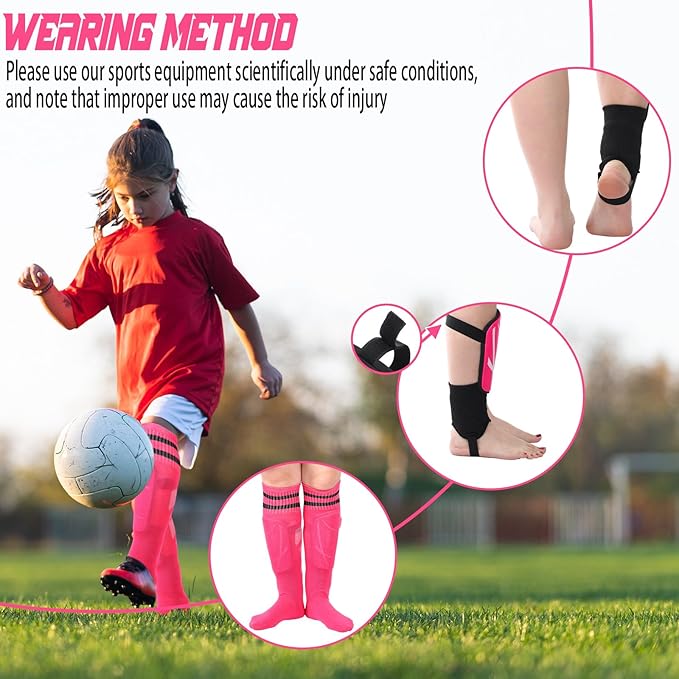 Soccer Shin Guards and Socks Kids Youth Lightweight Soccer Pads Defender with Ankle Protection Ski Shin Guards Football Equipment for Age 4-14 Toddler Boys Girls Teens