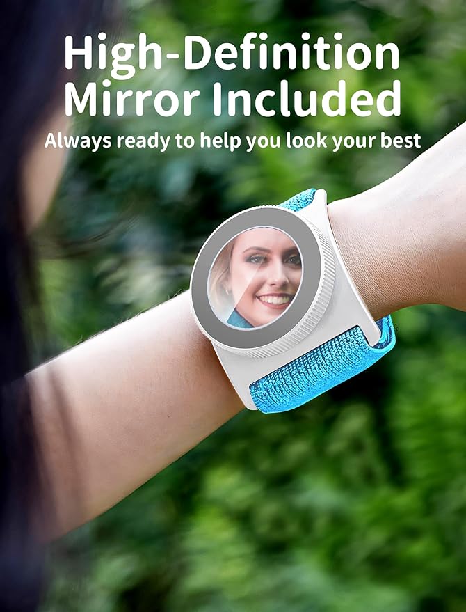 TOPGO Magnetic Running Phone Holder for iPhone, HD Mirror & Extendable Anti-Drop Rope for Gym/Yoga, 360° Rotatable Wrist Phone Holder, Fits iPhone 16 Pro & Android (Blue, 2 Straps)