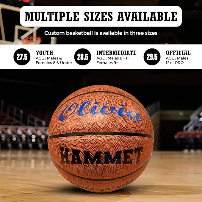 HAMMET Personalized Basketball - Customized Indoor and Outdoor Basketball with Your Name or Text - Ideal Gift for Son, Daughter, Boy or Girl