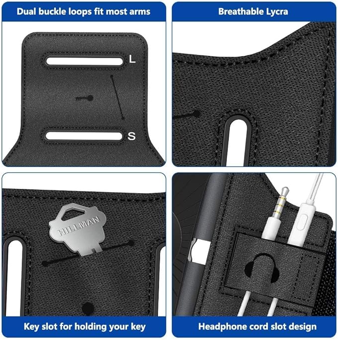 VUP Running Armband 360°Rotatable for iPhone 16/15/14/13/Pro Max/Pro/Mini/12/11/SE/Xs/XR/X/8/7/Plus, Fits All 4-6.7 Inch Smartphones, with Key Holder Phone Armband for Running Hiking Biking (Black)