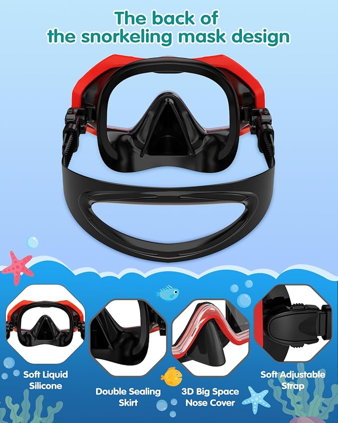 W WSTOO Kids Swim Goggles with Nose Cover,Snorkel Diving Swimming Mask for Youth 5-15,HD 3-Window Wide Vision Anti-Shattered Lens Anti-Fog&Leak