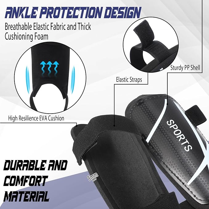 Soccer Shin Guards and Socks Kids Youth Lightweight Soccer Pads Defender with Ankle Protection Ski Shin Guards Football Equipment for Age 4-14 Toddler Boys Girls Teens