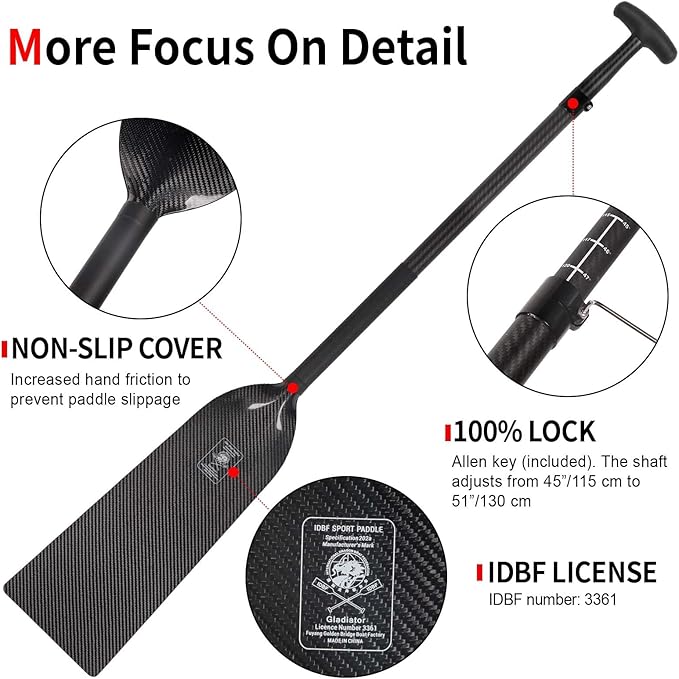 Dragon Boat Paddle Lightweight Full Carbon Fiber with Paddle Bag, 120/122/125CM (47/48/49 Inches) and Adjustable Dragon Boat Paddle115-130cm（）, IDBF Approved