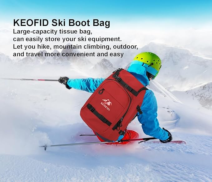 KEOFID 50L Ski Boot Bag Backpack, Waterproof Ski Bag, Travel Backpack for Ski Helmet, Snowboard