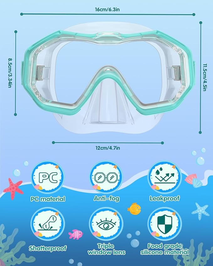 W WSTOO Kids Swim Goggles with Nose Cover,Snorkel Diving Swimming Mask for Youth 5-15,HD 3-Window Wide Vision Anti-Shattered Lens Anti-Fog&Leak