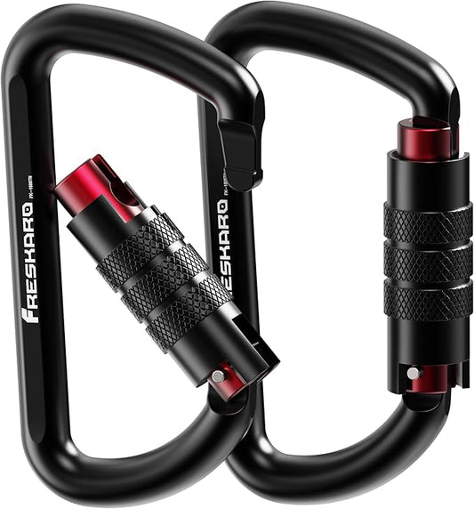 FresKaro 3inch 12kN-2698lbs Auto Locking Carabiner Clips, Solid D Shape, Heavy Duty 7075 Aluminum, Lightweight 1.09oz, Rust Proof, for Hammock, Hiking, Dog Leash, Keychain etc., Multi-Colors