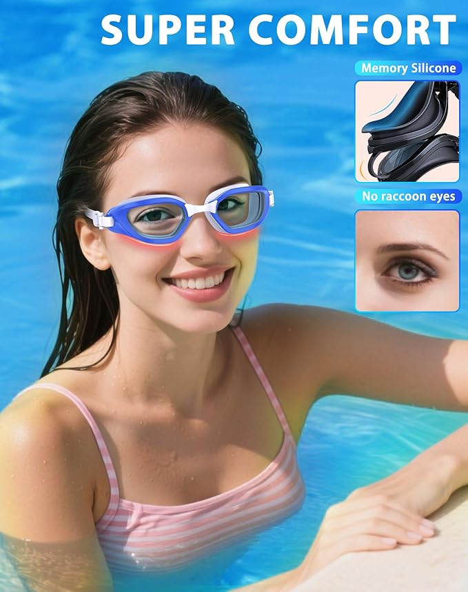 Swim Goggles, Unisex Adult Swimming Goggles Anti Fog Anti UV No Leakage Wide View for Men Women Youth