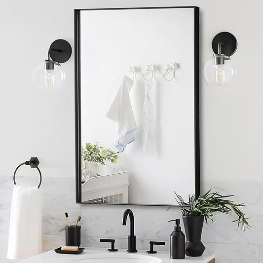 20x36 Inch Black Bathroom Mirror for Wall, Aluminum Frame Rectangle Rectangular Vanity Mirror, Modern Large for Bedroom, Living Room, Horizontal or Vertical