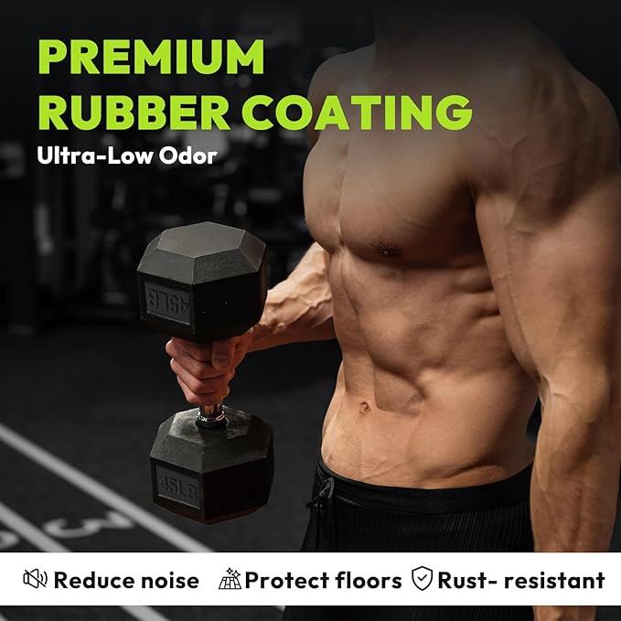 Hex Dumbbell Set, 30-480 lb Set Rubber Encased Exercise & Fitness Dumbbells, Weights Dumbbells Set, Hand Weight for Strength Training