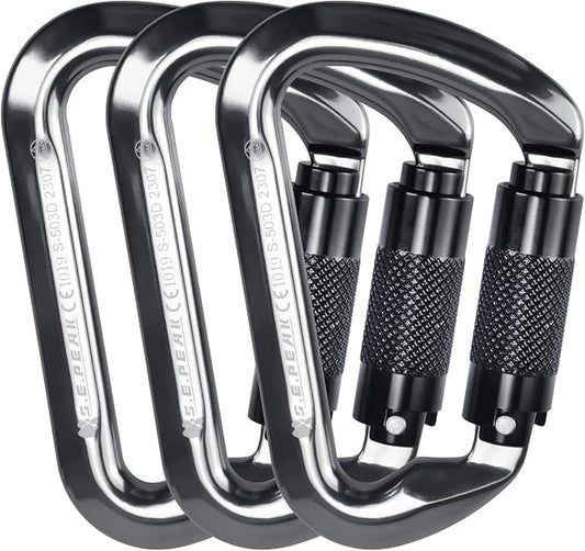 SEPEAK UIAA 30kN Climbing Carabiner Clips, Professional Heavy Duty Twist Locking Carabiners for Climbing,Mountaineering, Rappelling, Camping, Hiking, Swings, Large D Ring Hooks