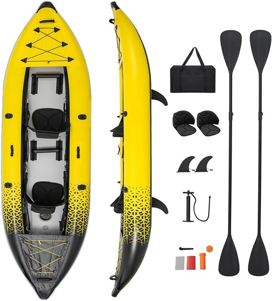 S AFSTAR Inflatable Kayak, 2 Person Canoe with 507 lbs Capacity, Drop-Stitch Floor, All Accessories & Carry Bag, 12.5 ft Large Sit in Tandem Kayak for Fishing, Camping & Exploring for Adults