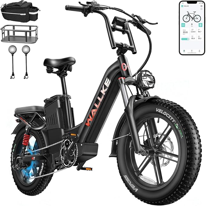 W Wallke H7 AWD Dual Motor Electric Bike for Adult, 48V 60Ah/40Ah Removable Battery, Long Range 32-34MPH Fast Ebike, 20" Fat Tire Mountain Offroad All Terrain Full Suspension E-Bicycle, UL2849 List