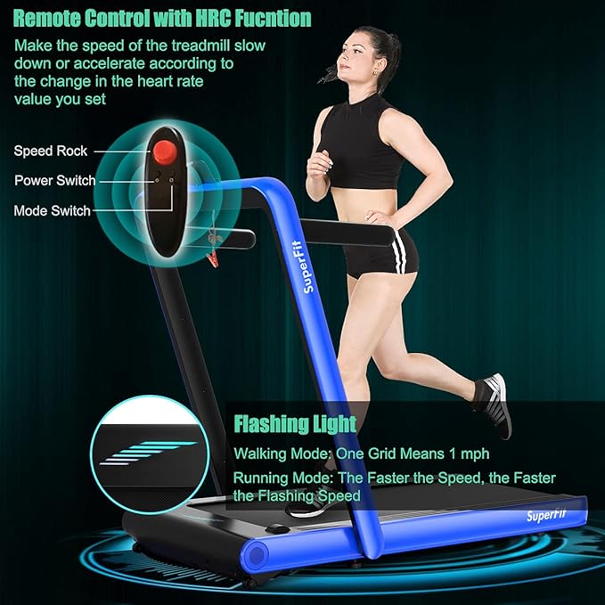 GYMAX Walking Pad, 4.75HP Under Desk Treadmill with LED Touch Screen, App Control, Built-in Speaker & Handle, 2 in 1 Folding Compact Portable Treadmill for Home Small Space