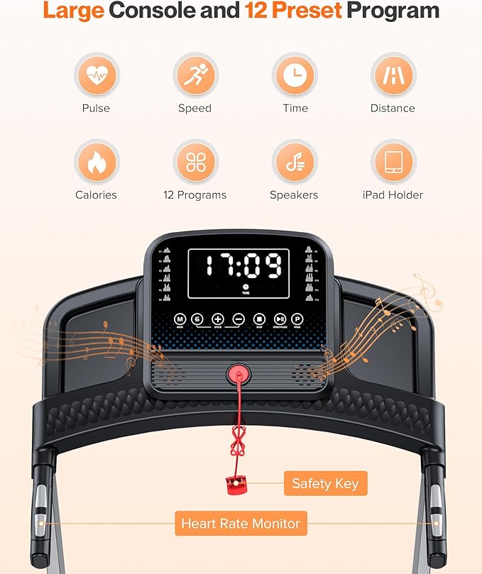 Folding Treadmill with Incline, 3.0 HP Quiet Treadmills for Home, 350 lbs Weight Capacity & 7.6 MPH, Incline Treadmill with Pulse Sensor and Bluetooth Speaker, Wide Belt, App, LED Display