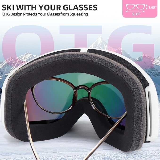 Freela Ski Goggles OTG Men Women, Over Glasses Snow Snowboard Sports Goggles for Adult Youth 100% UV400 Protection Anti Fog