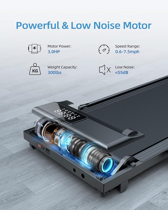 Walking Pad Treadmill with Handle Bar 3.0 HP Foldable Treadmills 300LBS Capacity Folding Walking Pad 3 in 1 Under Desk Treadmill Remote Control with APP