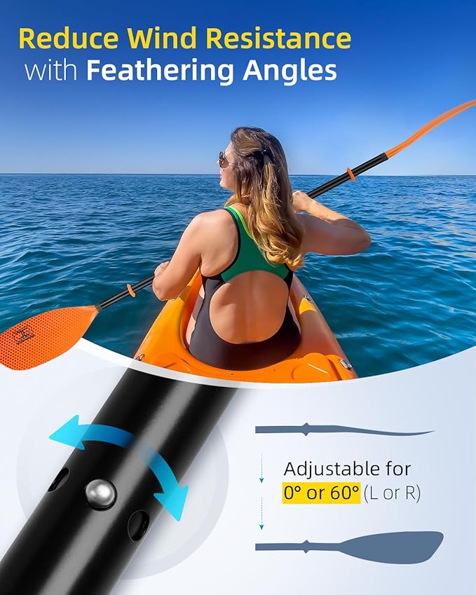 OCEANBROAD Kayak Paddle 86in/218cm, 90.5in/230cm Alloy Shaft 2-Piece Floatable Kayak Oar for Kayaking Canoeing Boating