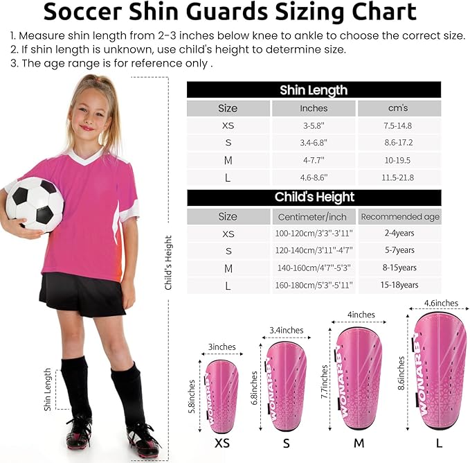 Shin Guards Soccer Youth Kids - Shin Guard for Boys Girls Teenagers Toddler 2-18 Years Old - Football Shin Pads Protection Equipment with Adjustable Straps