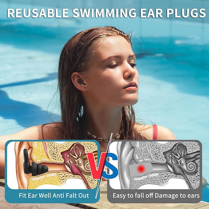 Swimming Ear Plugs for Adults, 4 Pairs Reusable Silicone Waterproof Colorful Swim Earplugs for Swimming Showering Snorkeling Surfing and Water Sports, Water Ear Plugs for Men and Women